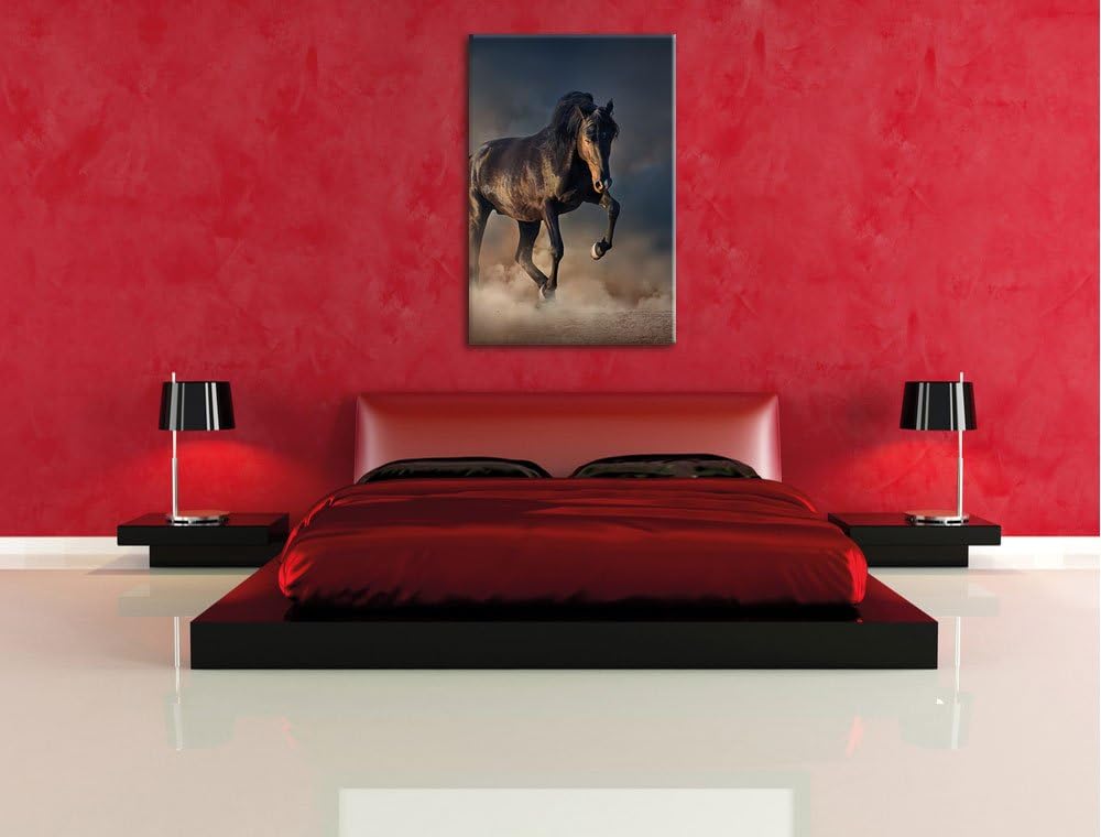 Schwarzes Pferd, Format: 100x70 auf Leinwand, XXL riesige Bilder fertig gerahmt mit Keilrahmen, Kuns