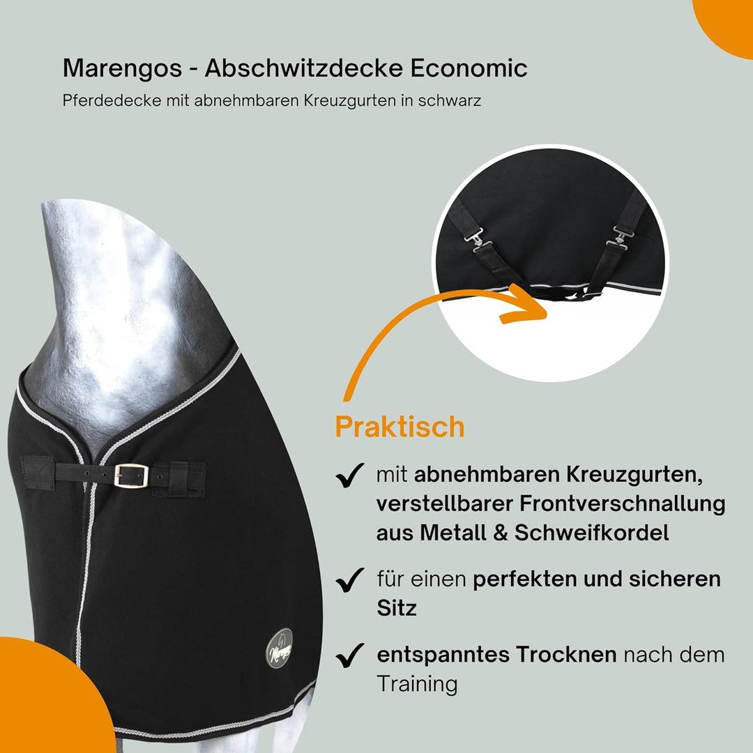 Marengos - Abschwitzdecke Economic mit abnehmbarem Kreuzgurt fürs Pferd ist atmungsaktiv Fleecedecke