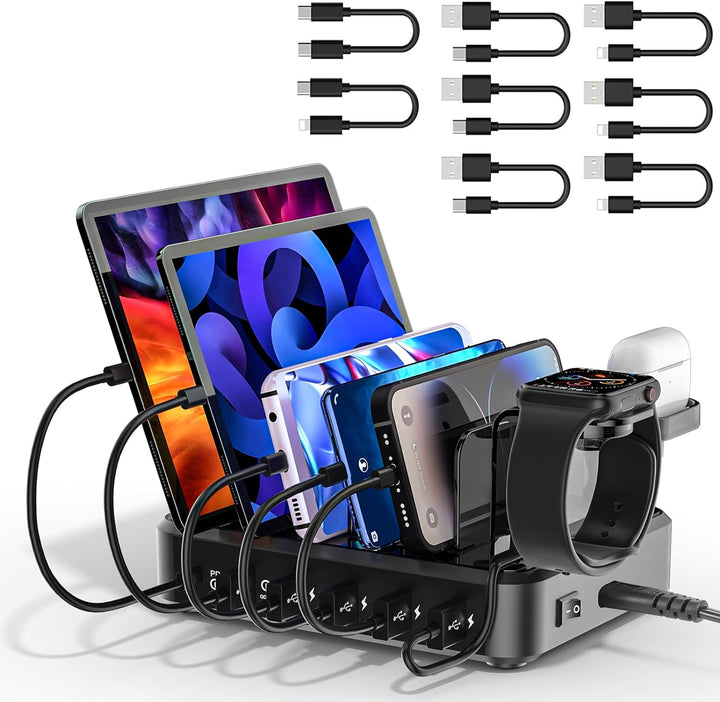 ZWOOS 68W/12A USB Ladestation mit 6 Anschlüssen und 20W PD Schnellladung für iPhone 14/13, 2-in-1 iW