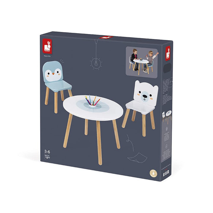 Janod J09650 Tisch und 2 Stühle, Polar