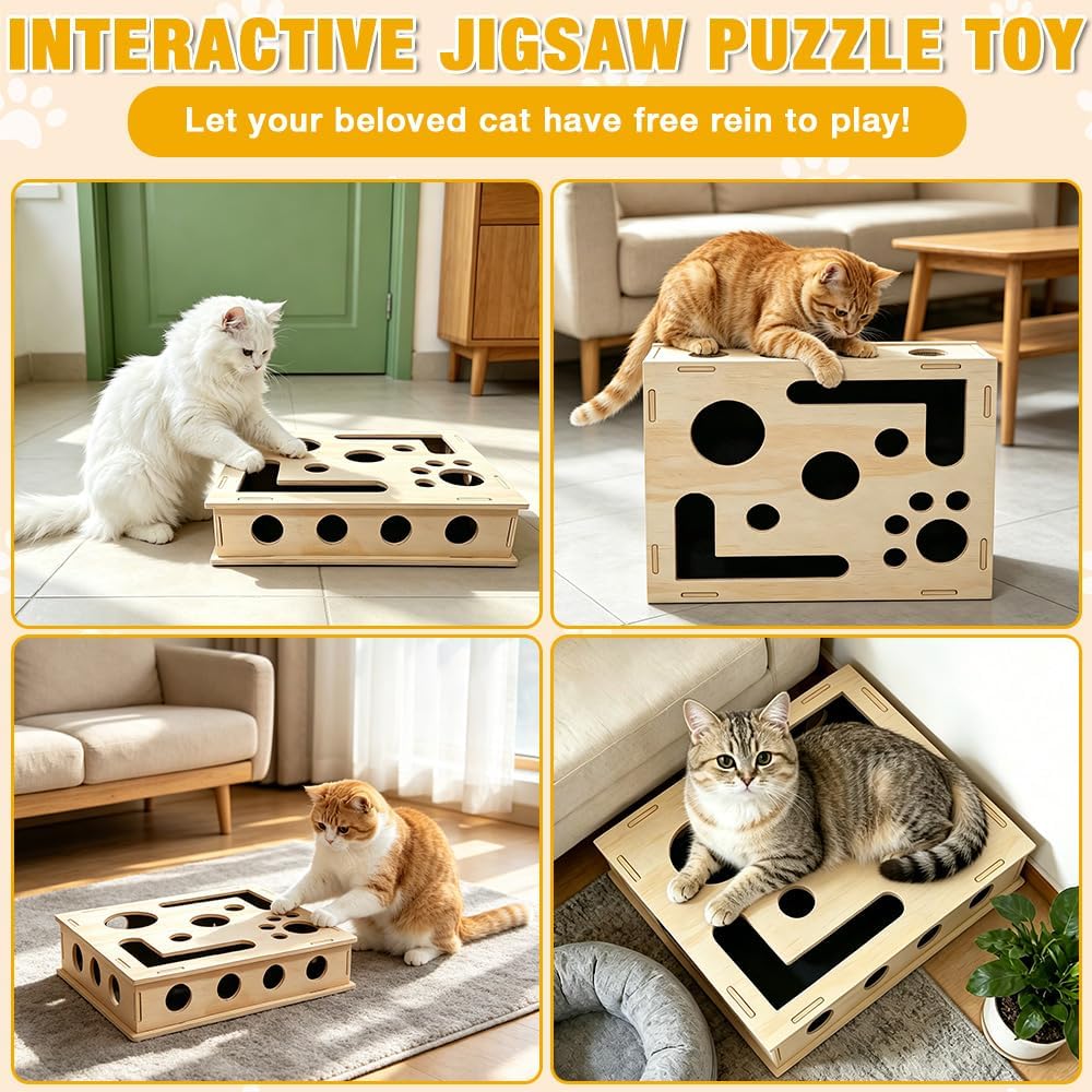 Katzenkratzpuzzle Anreicherungsbox, 30 * 25CM Katzen Kratzbrett, Kratzpuzzle Spielbox Holz mit Kratz
