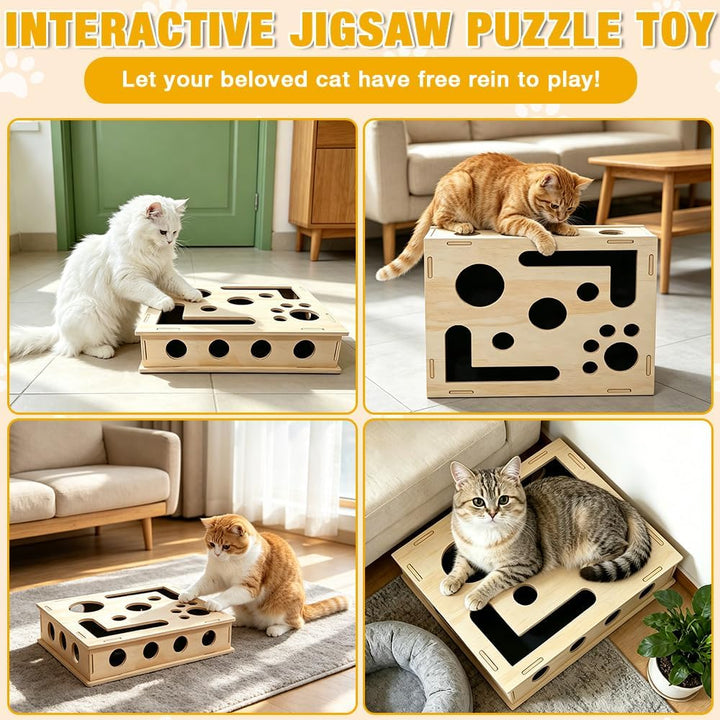 Katzenkratzpuzzle Anreicherungsbox, 30 * 25CM Katzen Kratzbrett, Kratzpuzzle Spielbox Holz mit Kratz