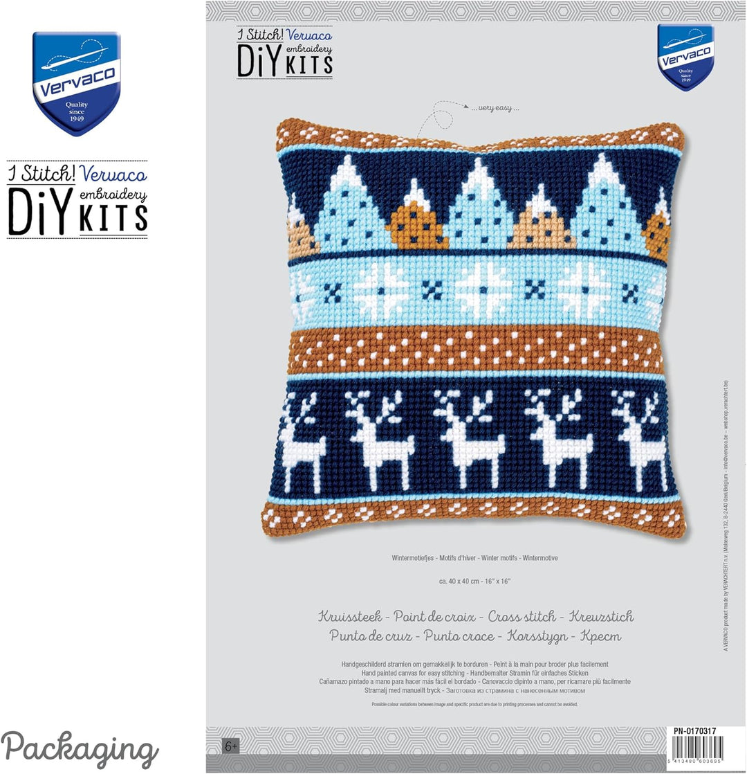Vervaco PN-0170317 Kreuzstichkissen Set vorgezeichnet, Baumwolle, Wintermotive, 40x40cm