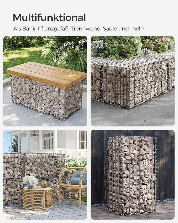 SONGMICS Gabionenkorb, Metall-Steinkorb mit 5 x 10 cm Maschenweite für Mauersteine, verzinkt, Steing