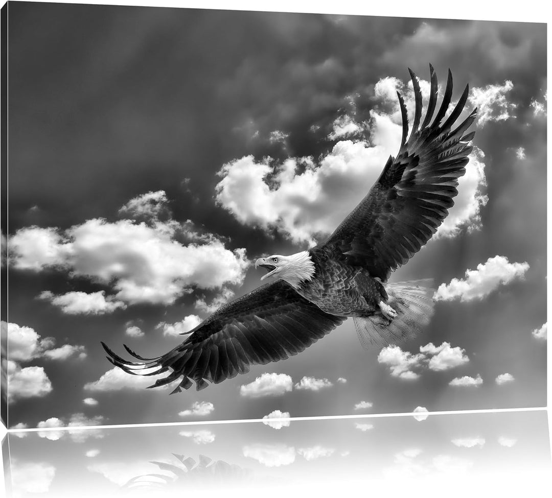 Pixxprint Adler fliegt über Berge / 100x70cm Leinwandbild bespannt auf Holzrahmen/Wandbild Kunstdruc