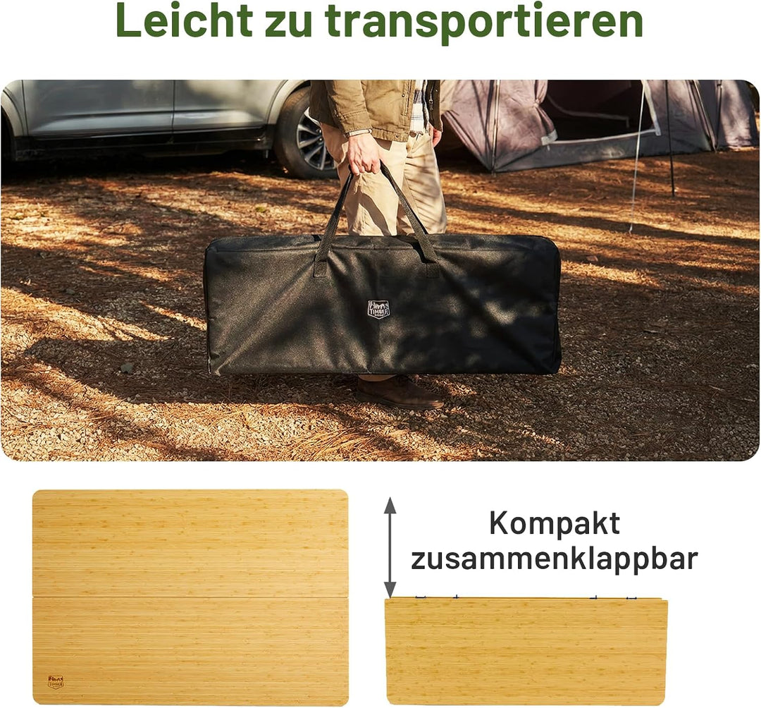 TIMBER RIDGE Campingtisch Klappbar Bambus Klapptisch Höhenverstellbar