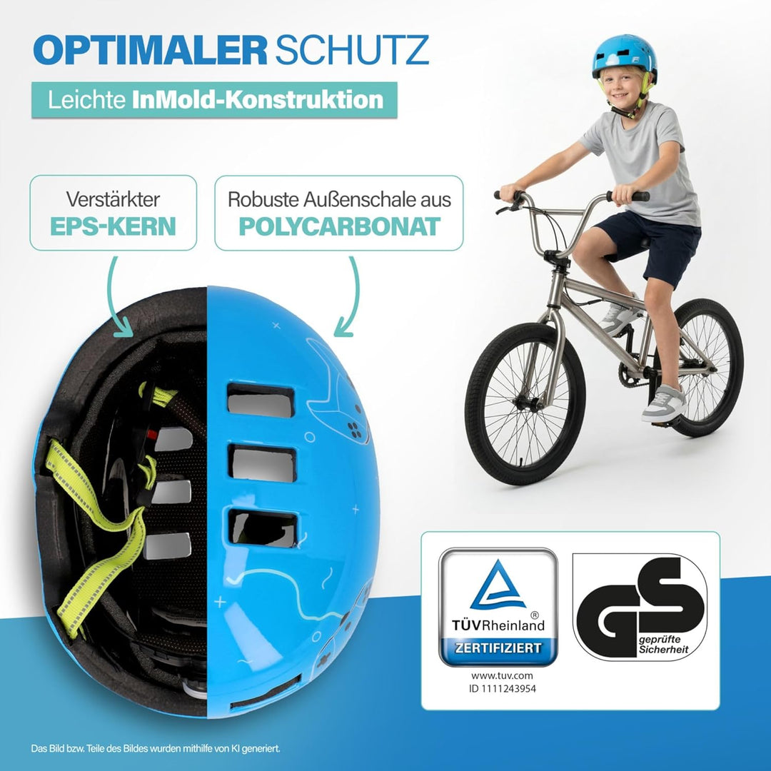 FISCHER BMX Kinder-Helm, Fahrradhelm, Radhelm, Dirt Bike Helm Plus mit integriertem LED-Rücklicht XS