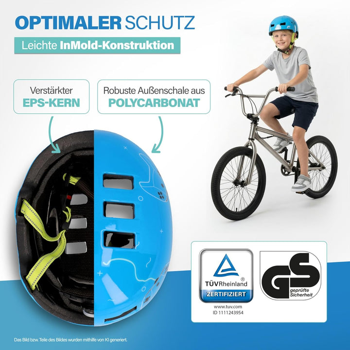 FISCHER BMX Kinder-Helm, Fahrradhelm, Radhelm, Dirt Bike Helm Plus mit integriertem LED-Rücklicht XS