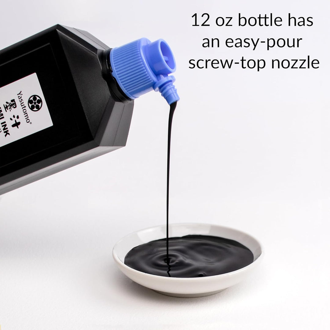 Yasutomo KY12 Permanent Liquid Sumi Tinte, 12 oz Flasche, 20 cm Höhe, 3,8 cm Breite, 7 cm Länge, Sch