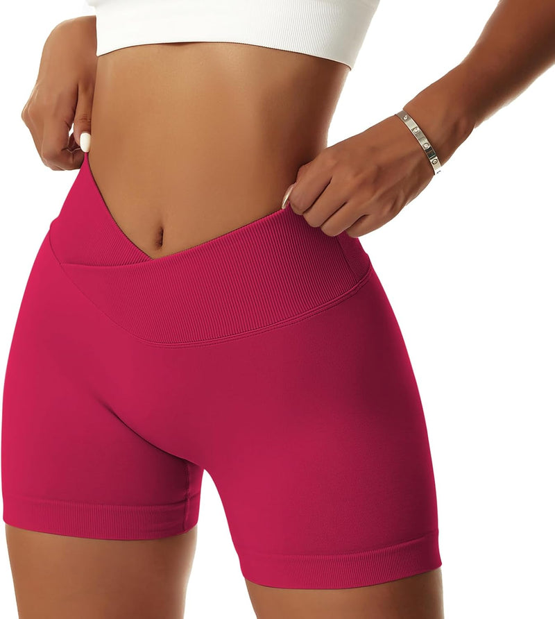 Vertvie Damen 2er Pack Gym Shorts V Cross Stretch Push Up Yoga Shorts Booty Scrunch Fitness Hosen Ku