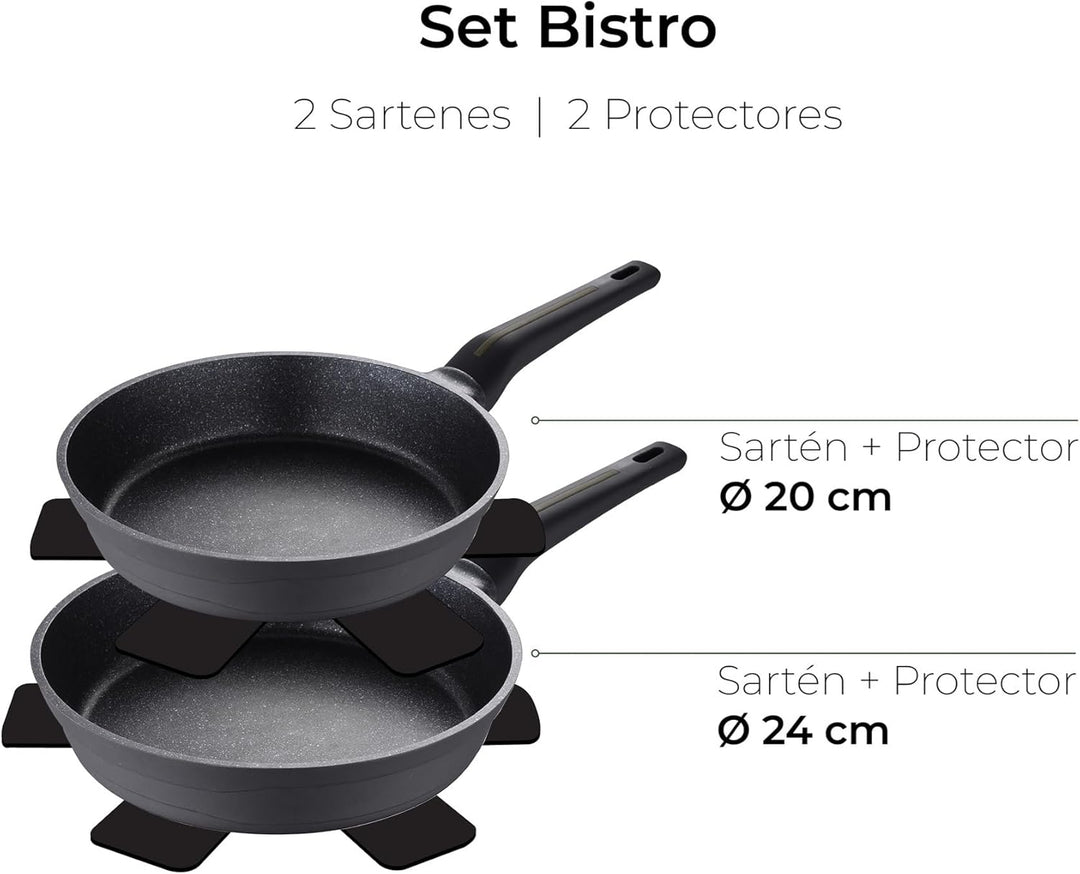 Set von 2 Pfannen Ø20Ø24cm mit Bistro-Schützern San Ignacio 2 Bratpfannen (20 und 24 cm)+2 Schutzvor