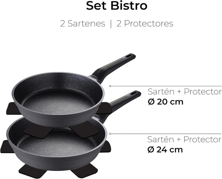 Set von 2 Pfannen Ø20Ø24cm mit Bistro-Schützern San Ignacio 2 Bratpfannen (20 und 24 cm)+2 Schutzvor
