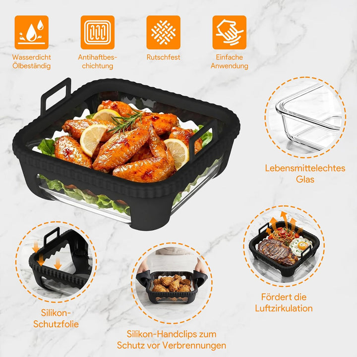 Airfryer Glasbehälter für Ninja AF180EU 6,2 L Schwarz, Schwarz