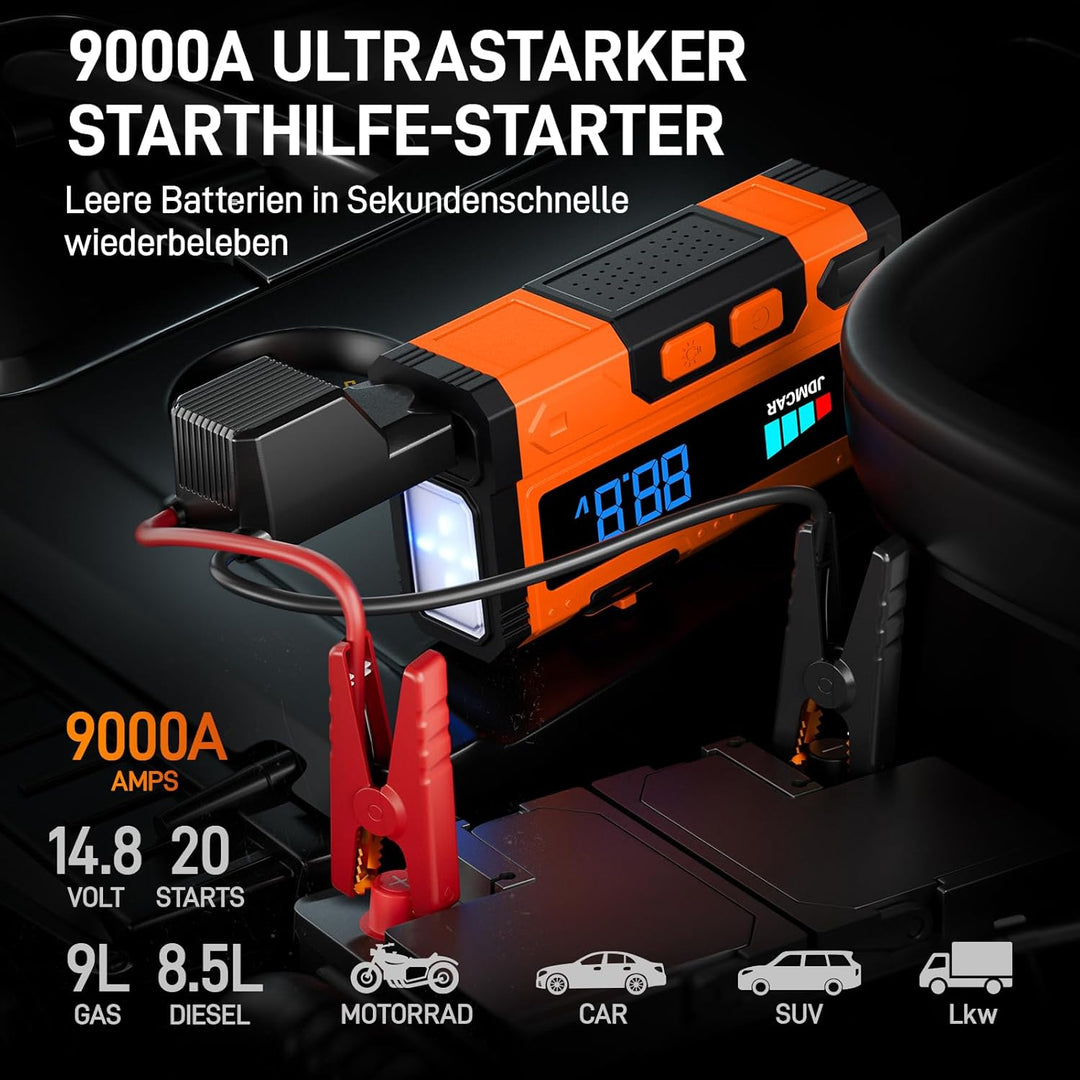JDMCAR Starthilfe Powerbank für Pkw 9000 A, Starter Powerbank Pastellorange, Pastellorange