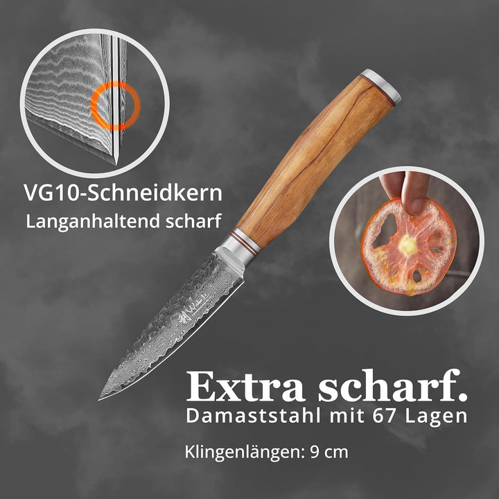 Wakoli Olive HS Serie Damastmesser Allzweckmesser 12,50 cm Klinge extrem scharf aus 67 Lagen I Damas