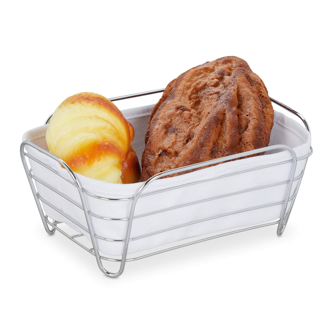 Relaxdays Brotkorb Metall mit Stoffeinsatz, eckig, Frühstückskorb für Brot &amp; Brötchen, HBT: 10 x 23,