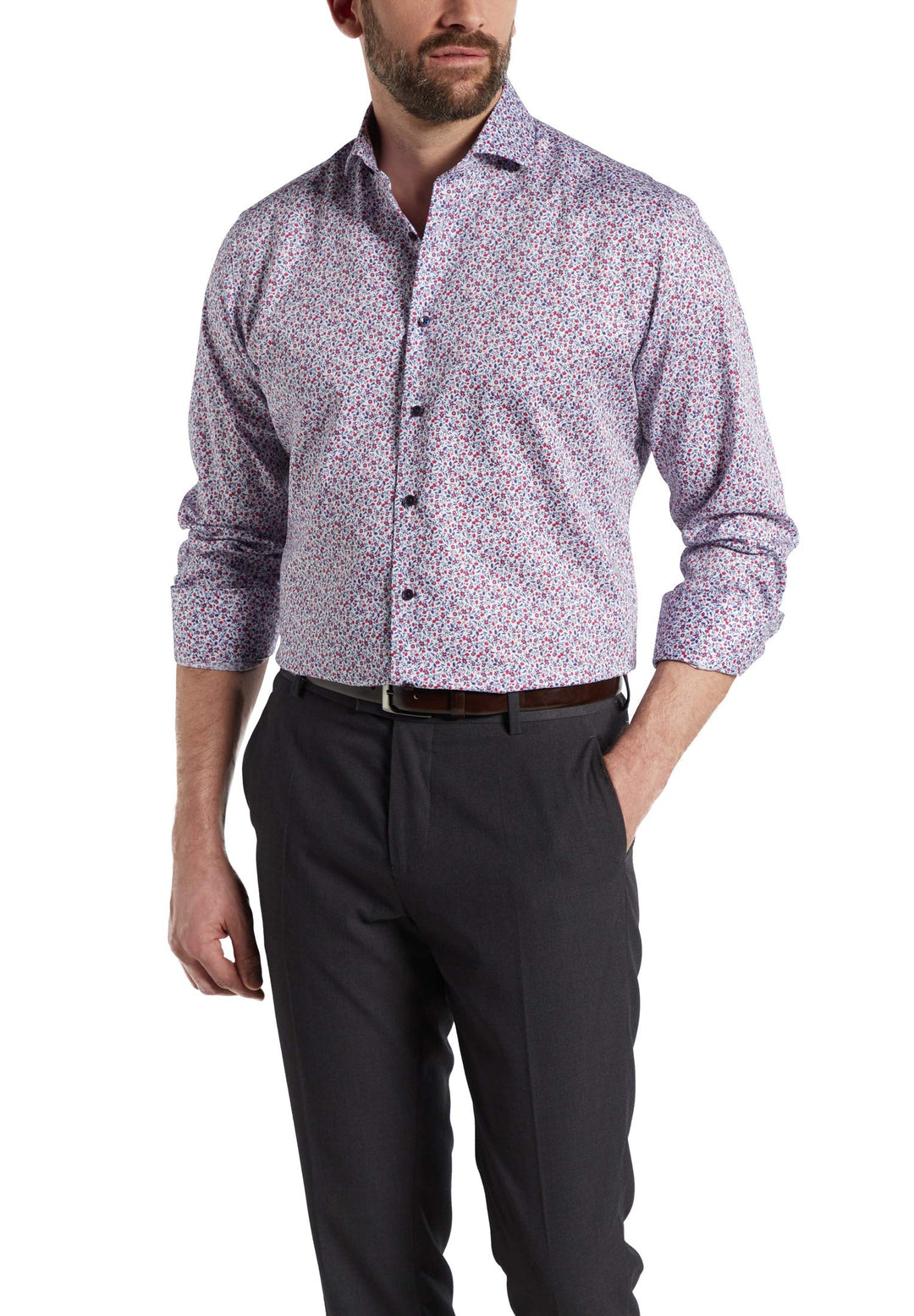 eterna Herren bedrucktes Twill-Hemd MODERN FIT 1/1 rot 40_H_1/1