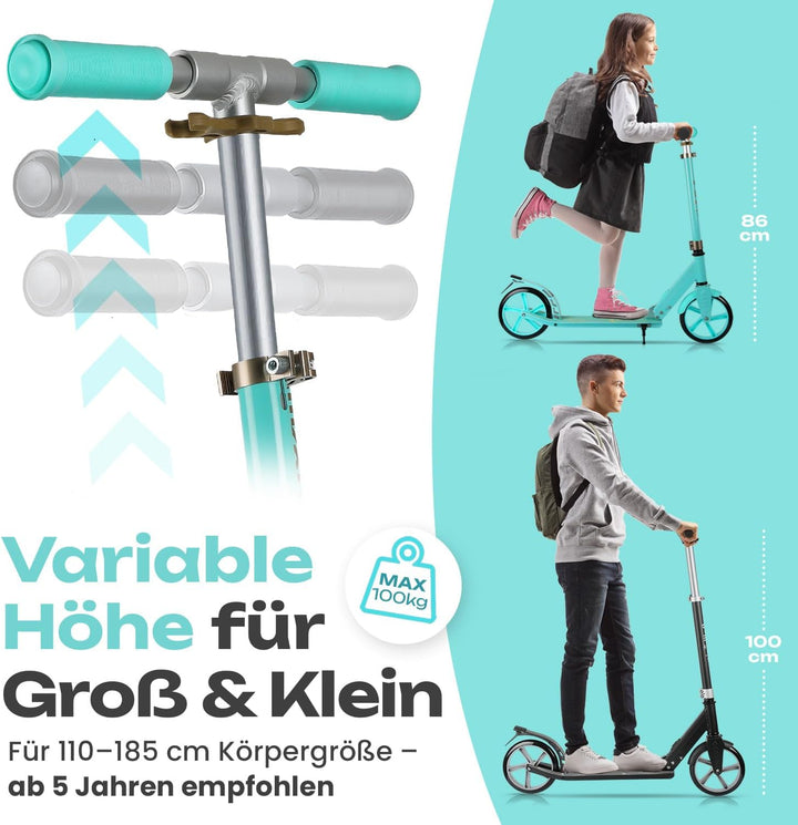 Rollkönig ® Scooter für Kinder ab 5 Jahren I Der Faltbare City-Scooter mit grossen Rädern I Tret-Rol