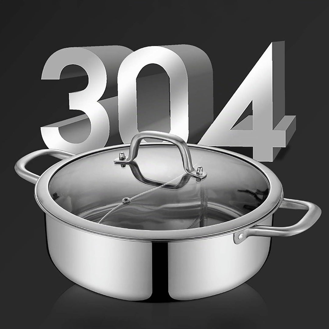 Kochtopf aus Edelstahl,Edelstahl Dual Side Hot Cookware Soup Induction Suppentopf Shabu Pot für Gas