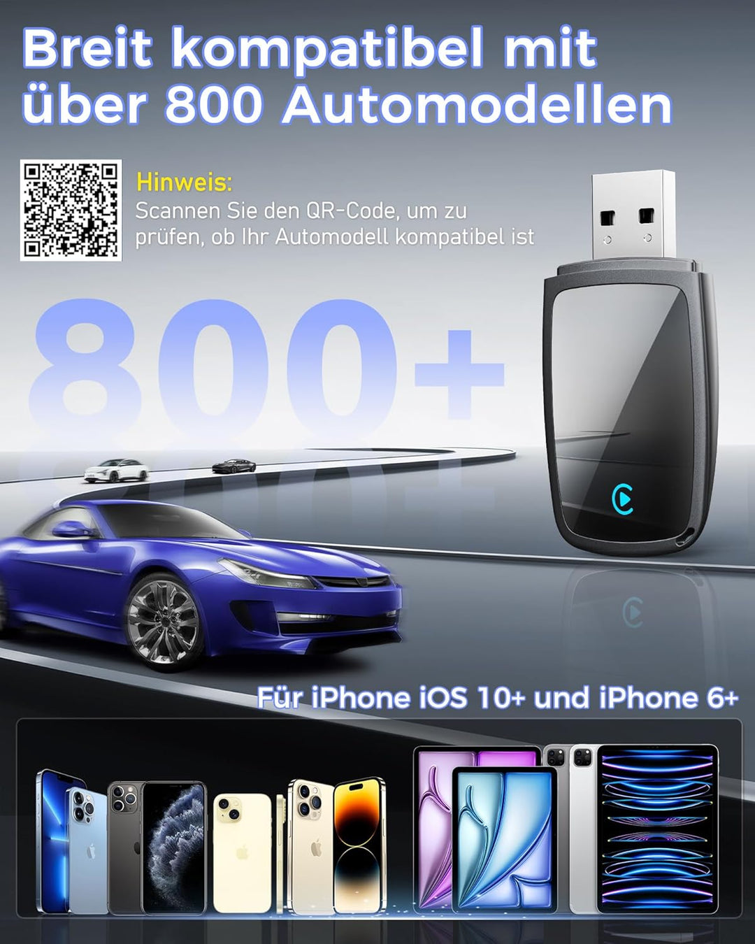 2026 Wireless Carplay Adapter,Kabellos CarPlay Adapter für iPhone Schwarz, Schwarz