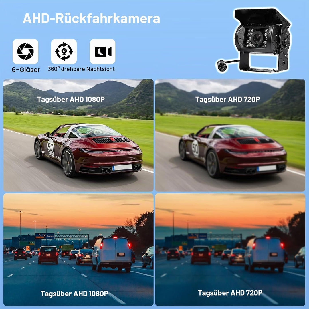 Camecho Dual Backup Kamera 4 Split Monitor hinten Kamera Auto 18 IR-Nachtsicht wasserdicht Aviation