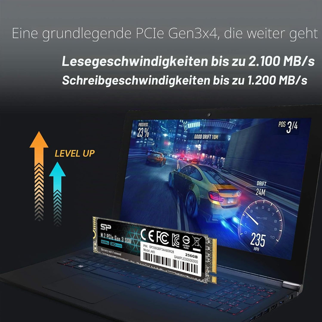 Silicon Power PCIe M.2 NVMe SSD 256GB Gen3x4 R/W up to 2, 100/1, 200MB/s Internal SSD 256GB A60, 256