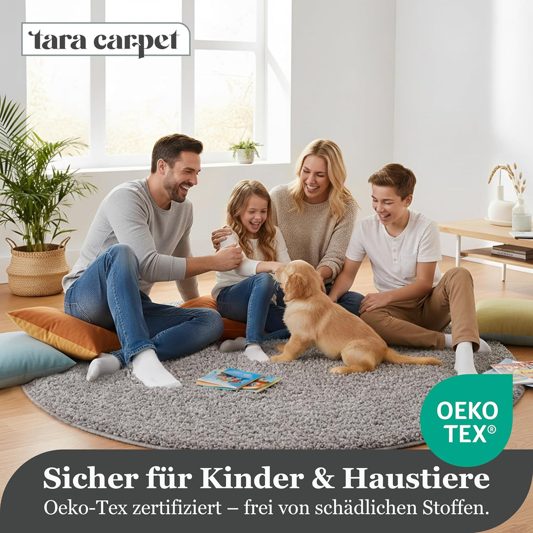 Taracarpet Shaggy Teppich Wohnzimmer Venezia Hochflor Langflor Teppiche modern Grau 120 cm rund 120x