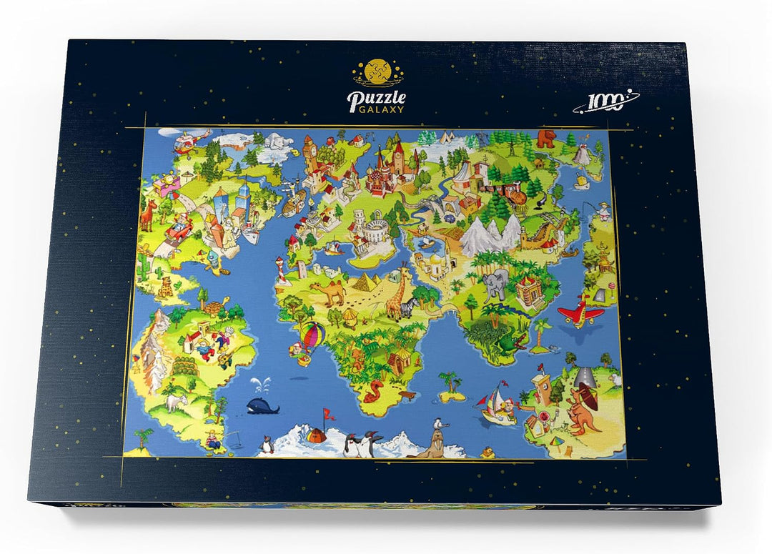 Tolle und lustige Cartoon-Weltkarte - Illustration für Kinder - Premium 1000 Teile Puzzle - MyPuzzle