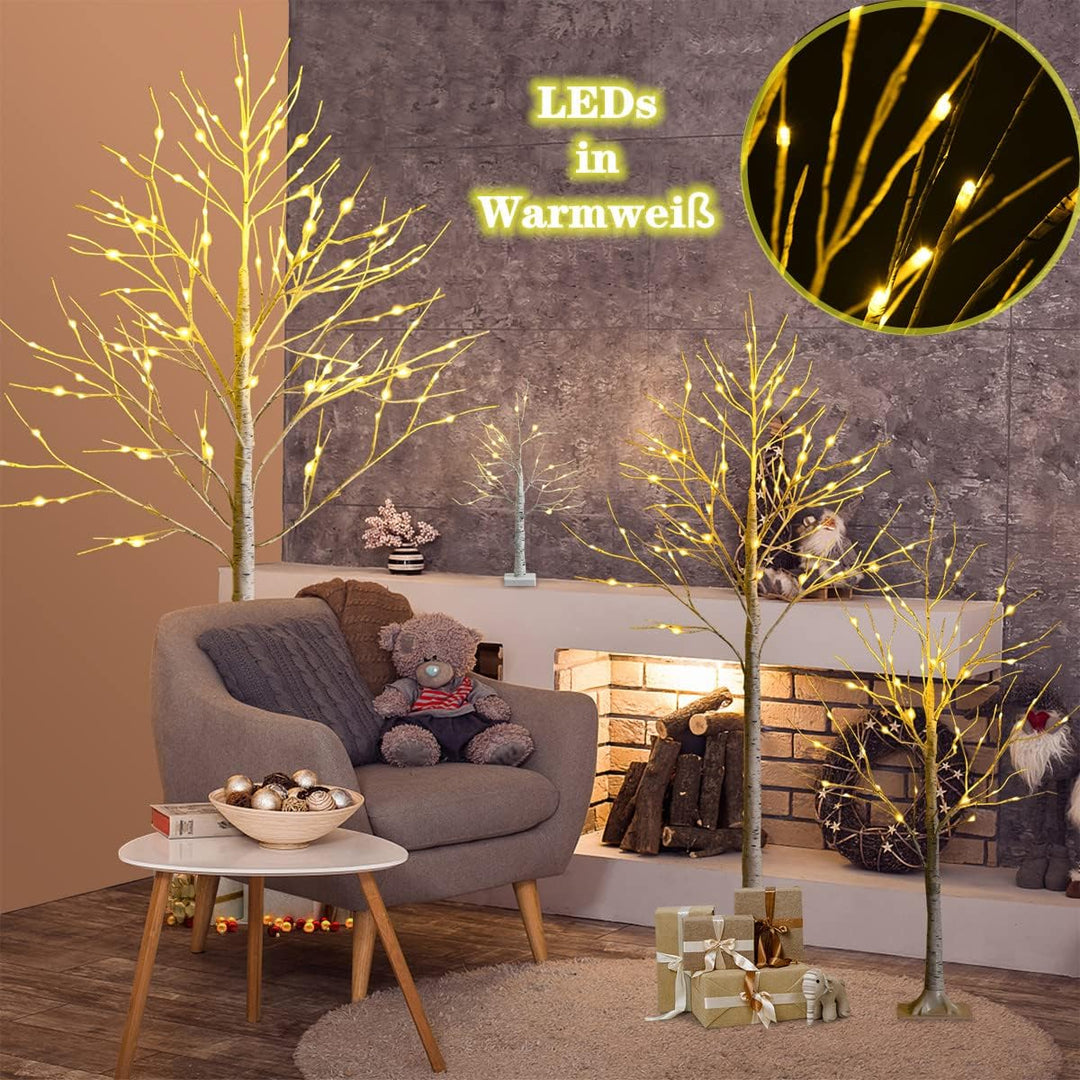 RELAX4LIFE Weisser Weihnachtsbaum Künstlich 180cm, LED Lichtbaum Birkenoptik, Christbaum mit 96 warm