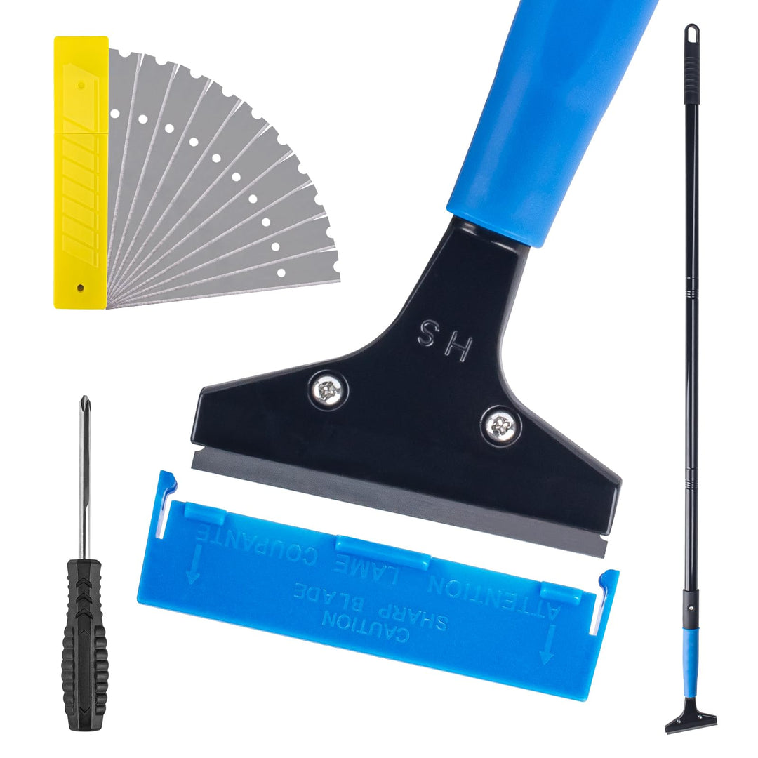 Tapetenentferner mit 10 Klingen, Schwer Tapetenschaber mit Gummigriff, 116cm Teleskopstiel, Glasscha