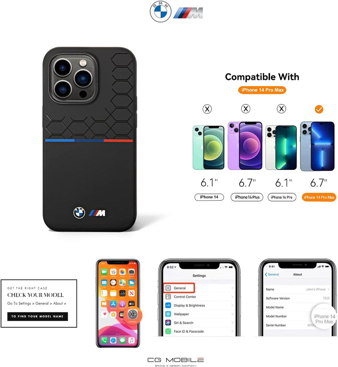 BMW iPhone 14 Pro Max Schutzhülle in Schwarz mit UV Lack Muster Silikon Glatt & Anti-Scratch Schutzh