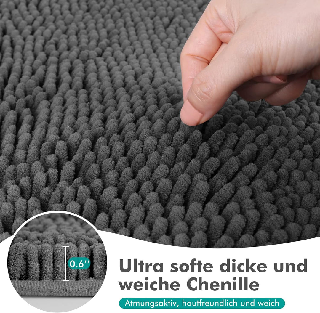 MEKO Badematte aus Chenille, 2er Set Badezimmerteppich rutschfest Duschvorleger und saugfähiger U-fö