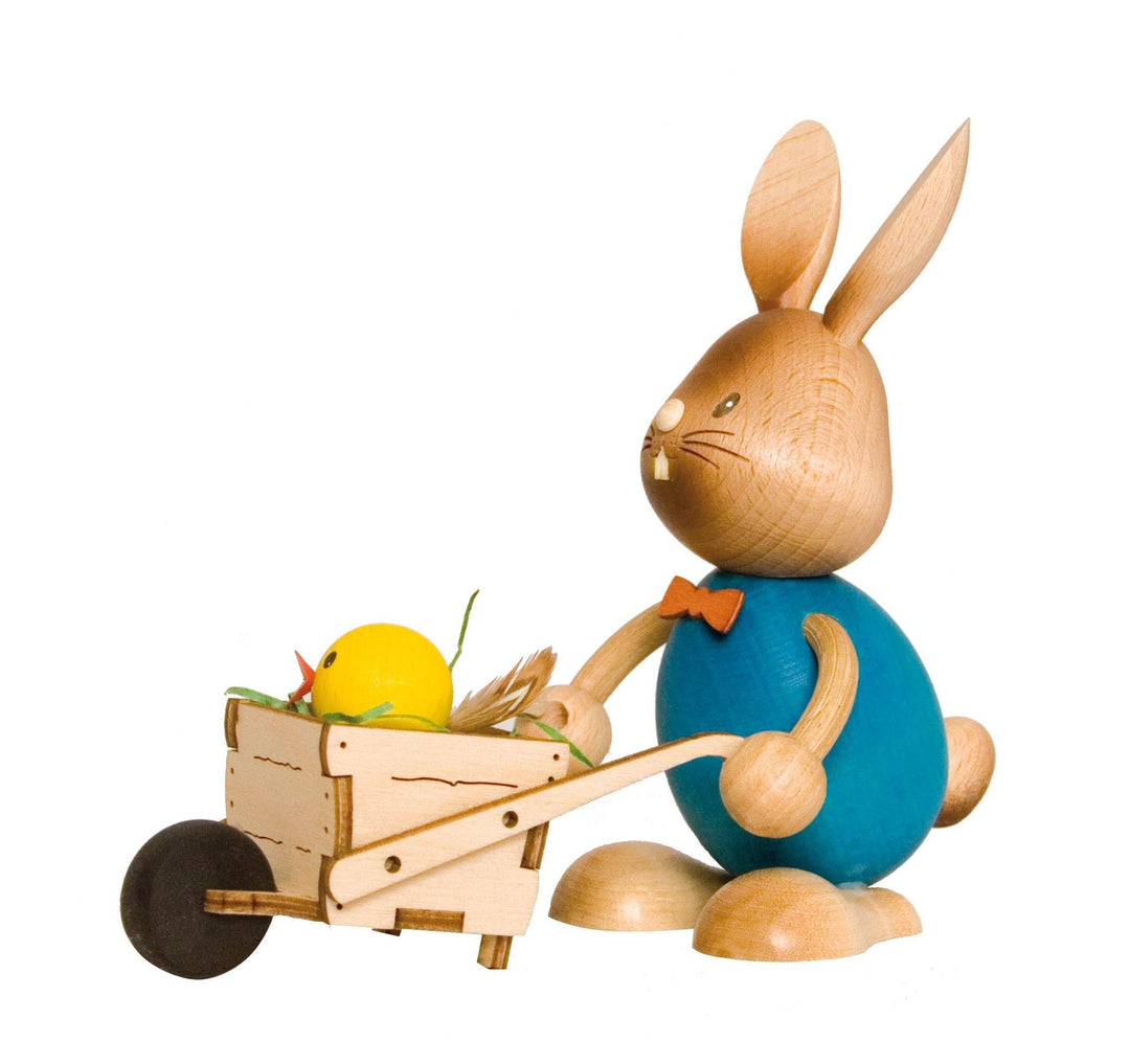 Drechslerei Kuhnert - Osterdekoration / Osterhase - Stupsi Hase mit Schubkarre - 12cm - aus Holz - M