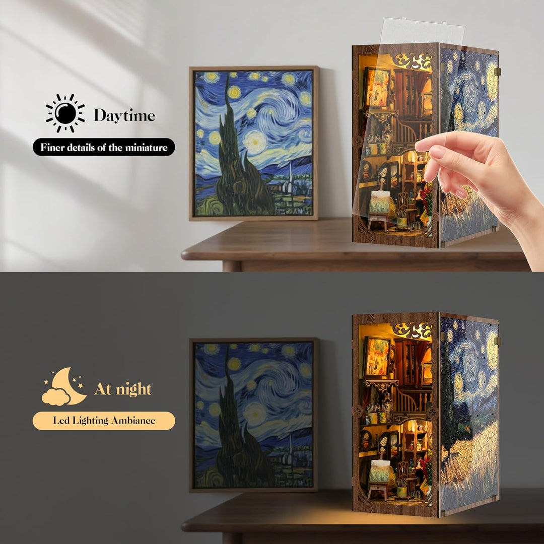 Book Nook Kit für Erwachsene: LUMYCE Holzpuzzle DIY Miniatur Haus 3D Puppenhaus - Buchstütze für Büc