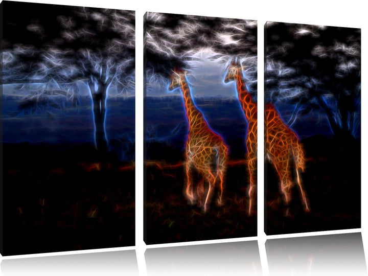 Dark anmutige Giraffen in der Savanne NewArt 3-Teiler Leinwandbild 120x80 Bild auf Leinwand, XXL rie
