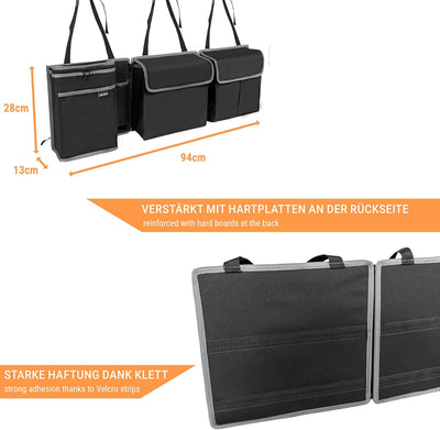 Vicera Auto Kofferraum Organizer mit Klett • Kofferraumtasche mit teilbaren Modulen und integrierter