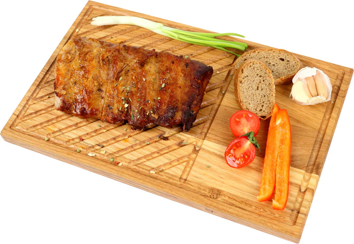 B4K® Steakbrett aus Eichenholz – Servierbrett für Steak & Grillfleisch – Massives Schneidebrett mit