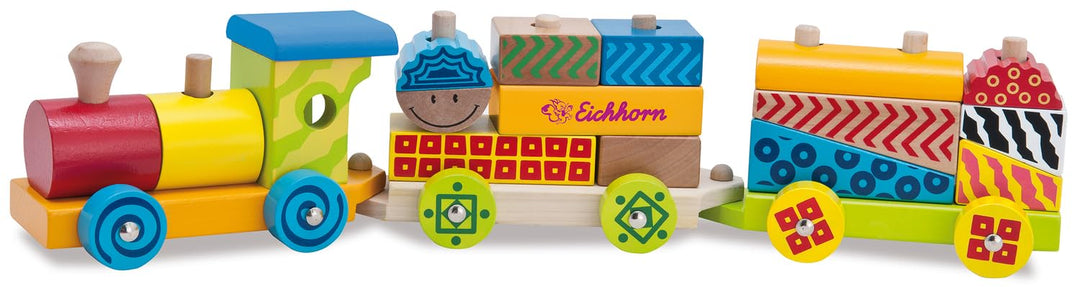 Eichhorn kleiner Zug – 18 bunte Holzbausteine aus Birkenholz für Kinder ab 1 Jahr – klassisches Kons