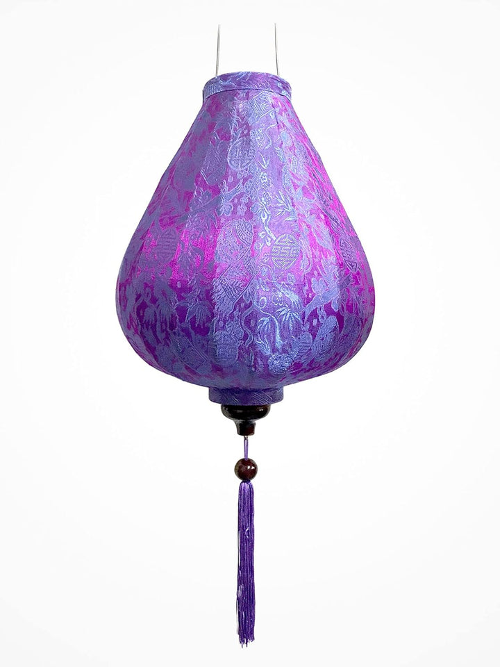 Lampion Asiatische Seide Lila G - Durchmesser Ø 33 cm - Hoi An Laterne aus Stoff, Bambus und Holz -