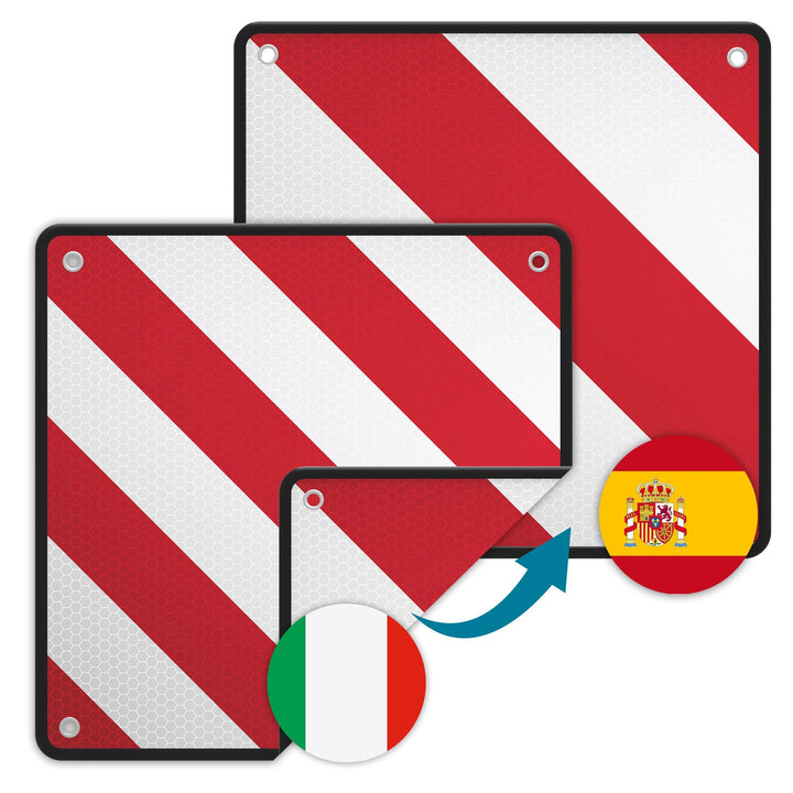 Wiltec 2in1 rot weisse Warntafel Spanien und Italien aus Aluminium mit Befestigungslöchern 500x500 m