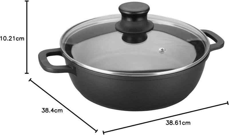 Lacor BRATENTOPF M/GLASDECKEL 36 GIESSENALUM, Aluminium, Black, 36 cm