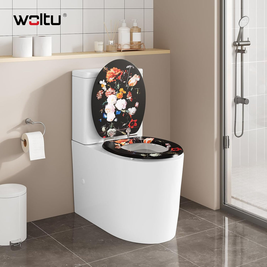 WOLTU Toilettendeckel mit Absenkautomatik Holz, Toilettensitz Klodeckel Klobrille WC Sitz O-Form mit