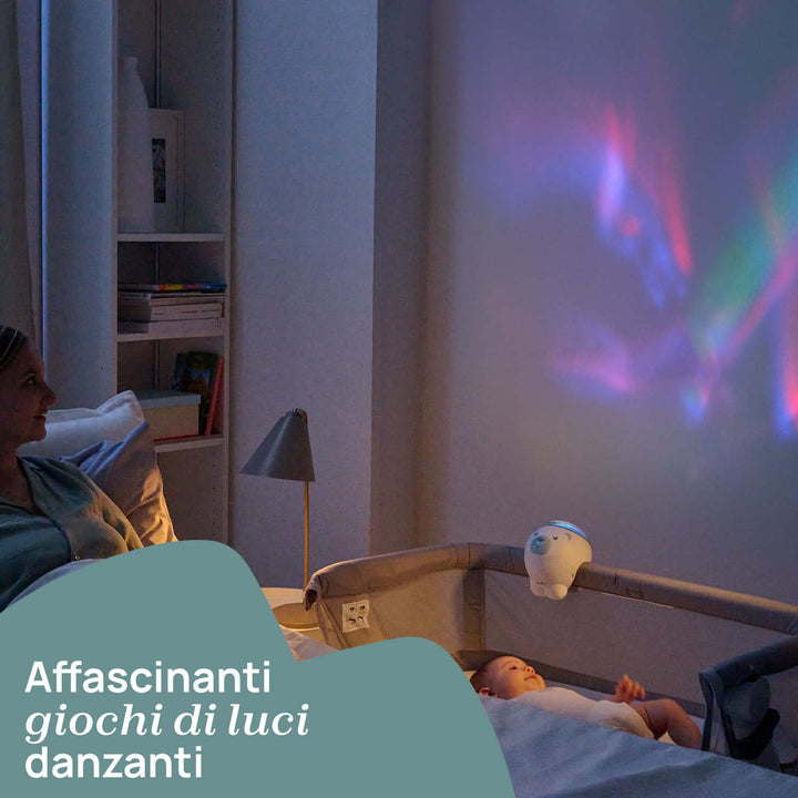 Chicco First Dreams Eisbär Projektor, 2in1 Wiege und Bett Projektor, Kinder Nachtlicht, Aurora Borea