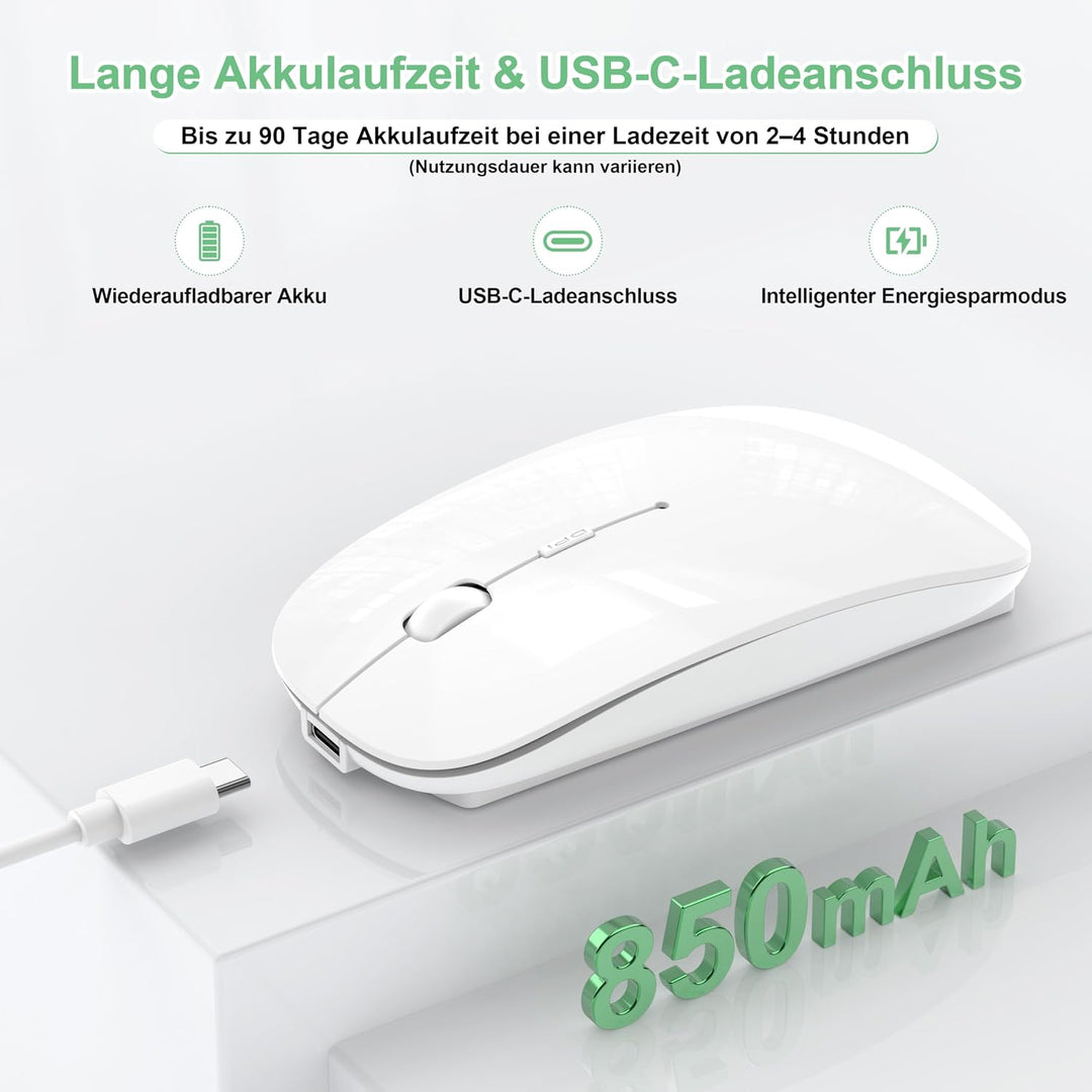 Bluetooth Maus Kabellose, Wiederaufladbare Maus für iPad MacBook PC Laptop Computer, Tragbare Schlan