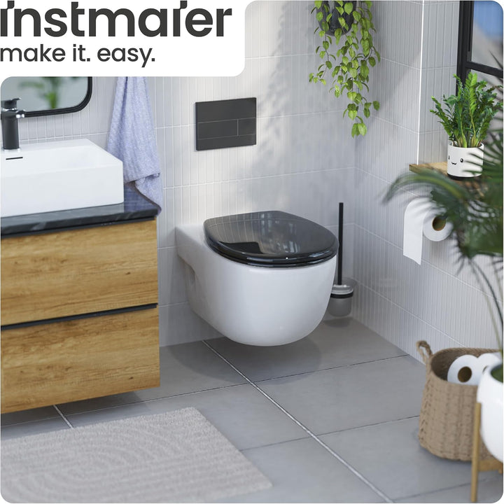 instmaier Toilettendeckel mit Absenkautomatik schwarz | Made in Germany | ovale Form | Toilettensitz