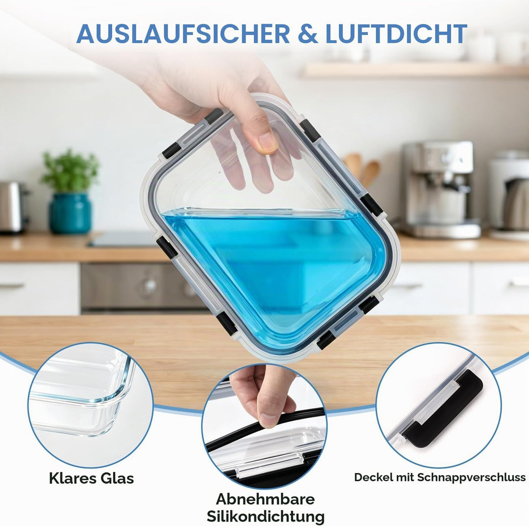 Hotec Glas-Frischhaltedosen Set, (4er-Pack), Auslaufsicher, BPA-frei, Mikrowellen-, Ofen-, Gefrier-