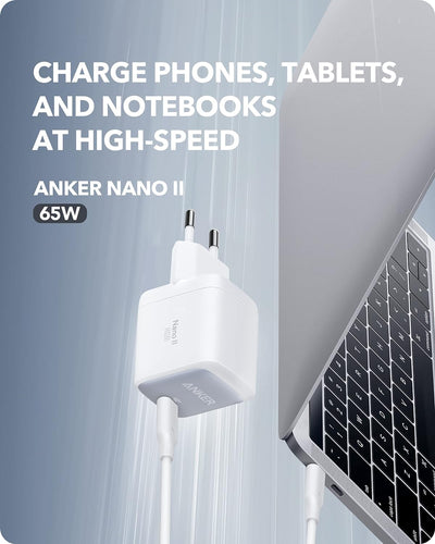 Anker Nano II 65W USB-C Ladegerät Netzteil mit Schnellladeleistung, GaN II Technologie, Kompatibel m