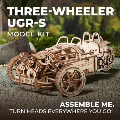 UGEARS Dreiradfahrzeug UGR-S - 3D Holzpuzzle Motorrad - Auto 3D Puzzle Modellbausatz für Erwachsene