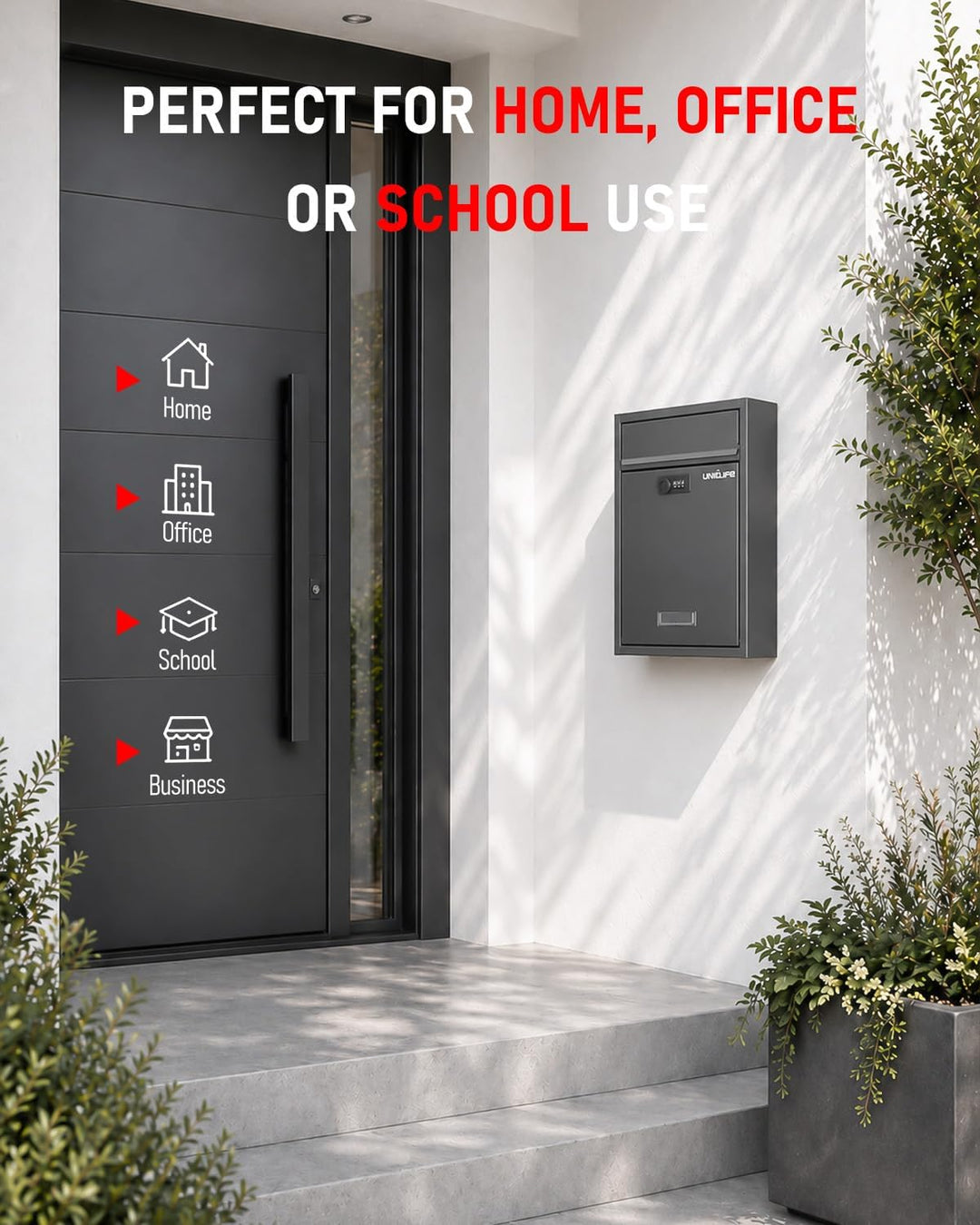Uniclife Wall Mount Mailbox für aussen, grosse Ablagefach mit Zahlenschloss, Sicherheit Schliessung