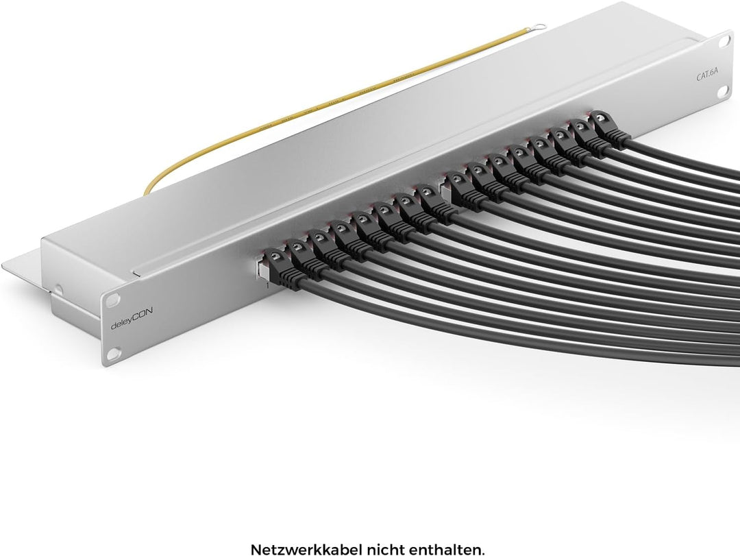 deleyCON CAT 6a Patchpanel Verteilerfeld 16 Port - Desktop 19" Zoll Rackeinbau Servermontage RJ45 Ge